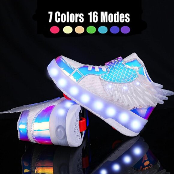 Kid's Girls Blue USB Chargable LED Lighting Roller Wheeled Skate Sneaker Shoes - Picture 3 of 7